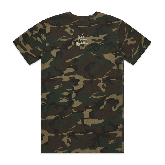 God calls you a warrior Men's camo tee from God Speaks Back