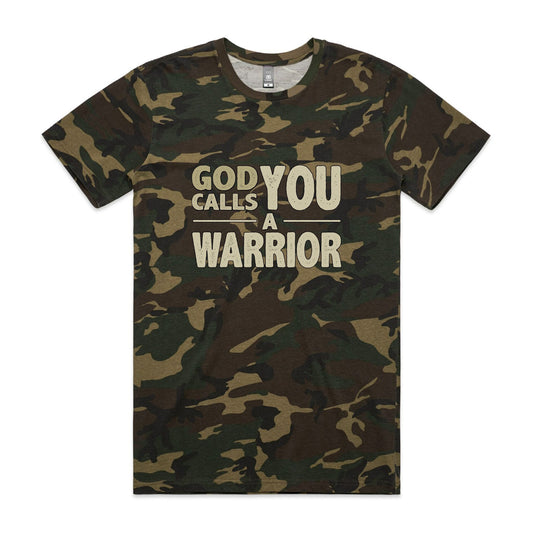 God calls you a warrior Men's camo tee from God Speaks Back